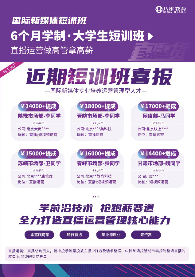 八维教育国际新媒体专业直播运营管理实战班开课啦