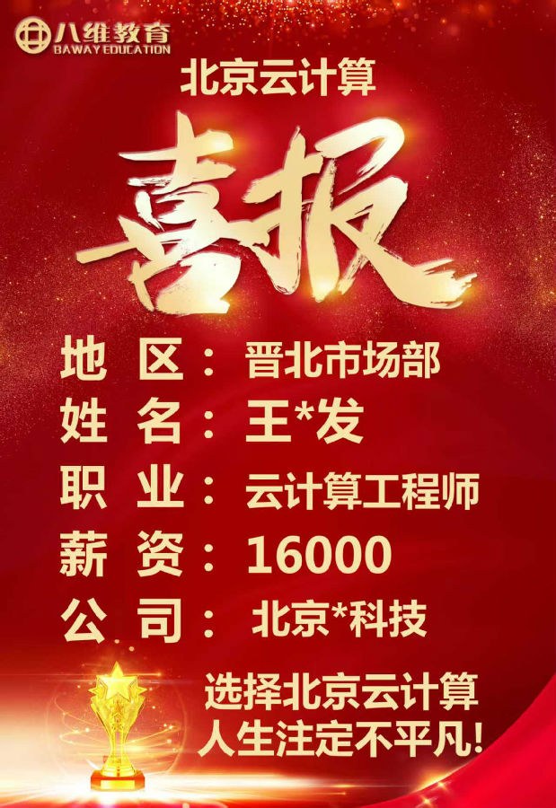 八维教育北京校区云计算专业四月考核最新就业喜报来袭